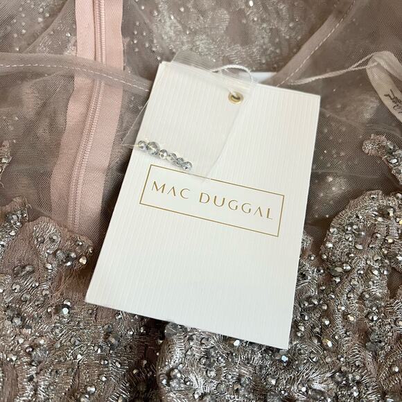 MAC DUGGAL 20337 Embellished Bow Belt Illusion Long Sleeve A Line Dress 16 NEW - Picture 6 of 10
